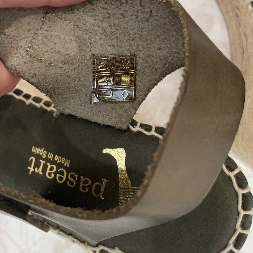 PASEART {40} Wedge Espadrilles Platform Leather Olive / Army Green NWOT - Picture 7 of 9